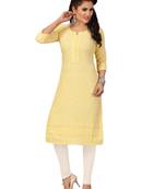 Yellow embroidered rayon chikankari-kurtis