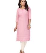 Baby-pink embroidered rayon chikankari-kurtis