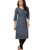 Dark-grey embroidered rayon chikankari-kurtis