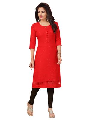 Red embroidered rayon chikankari-kurtis 1
