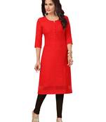 Red embroidered rayon chikankari-kurtis