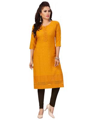 Gold embroidered rayon chikankari-kurtis 1