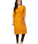 Gold embroidered rayon chikankari-kurtis