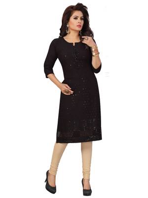 Black embroidered rayon chikankari-kurtis 1