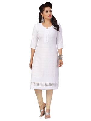 White embroidered rayon chikankari-kurtis 1