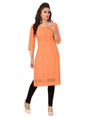 Orange embroidered rayon chikankari-kurtis 1