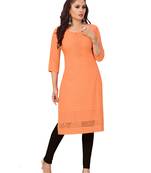 Orange embroidered rayon chikankari-kurtis