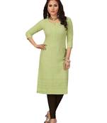 Green embroidered rayon chikankari-kurtis
