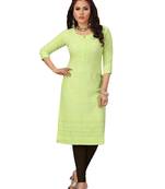 Sea-green embroidered rayon chikankari-kurtis