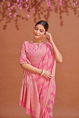  Lucknowi Chikankari Linen Cotton Blend Woven Sarees For With Blouse Sarees For Women 2
