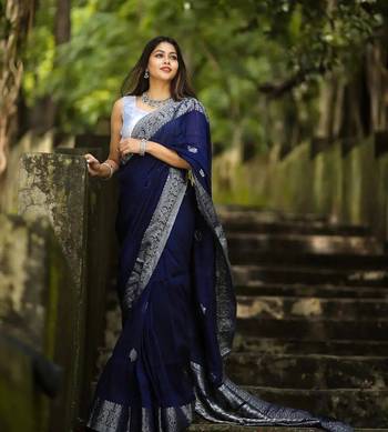  NAVYBLUE WOVEN BANARASI SILK SAREE WITH BLOUSE 1