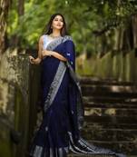  NAVYBLUE WOVEN BANARASI SILK SAREE WITH BLOUSE
