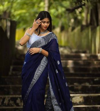  NAVYBLUE WOVEN BANARASI SILK SAREE WITH BLOUSE 2