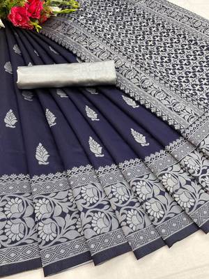  NAVYBLUE WOVEN BANARASI SILK SAREE WITH BLOUSE 3