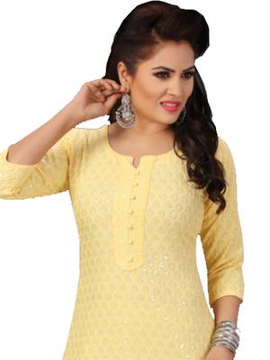 Yellow embroidered rayon chikankari-kurtis 3