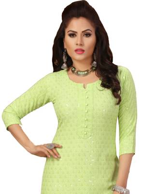 Sea-green embroidered rayon chikankari-kurtis 3