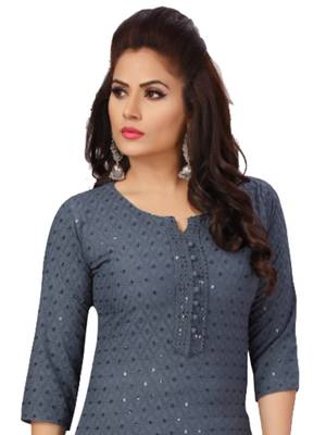 Dark-grey embroidered rayon chikankari-kurtis 3