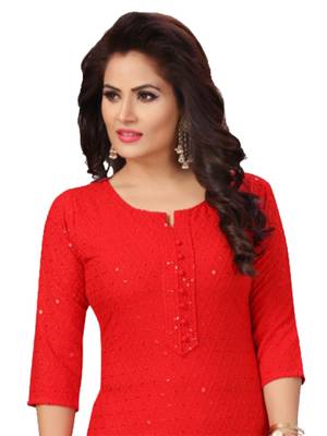 Red embroidered rayon chikankari-kurtis 3