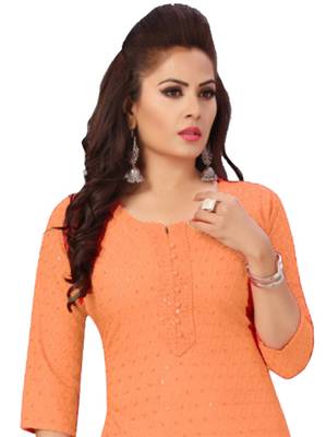Orange embroidered rayon chikankari-kurtis 3