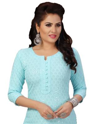 Sky-blue embroidered rayon chikankari-kurtis 3