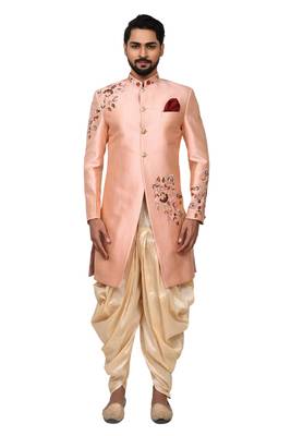 Pink embroidered art silk sherwani 1