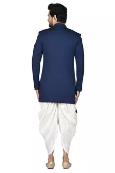 Blue plain art silk sherwani