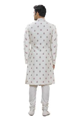 White printed art silk sherwani 2
