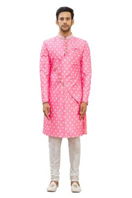Pink printed art silk sherwani 1