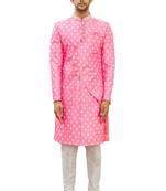 Pink printed art silk sherwani