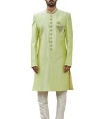 Green embroidered art silk sherwani