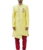 Yellow embroidered art silk sherwani