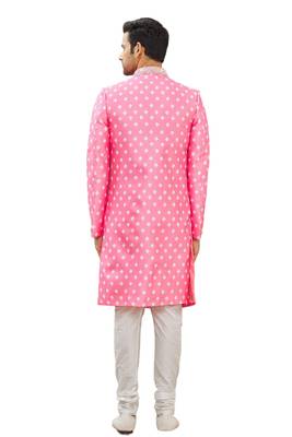 Pink printed art silk sherwani 2