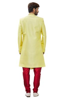 Yellow embroidered art silk sherwani 2