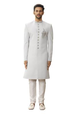 White embroidered art silk sherwani 1