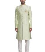 Green printed art silk sherwani