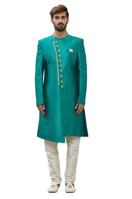 Green embroidered art silk sherwani 1