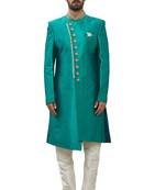 Green embroidered art silk sherwani