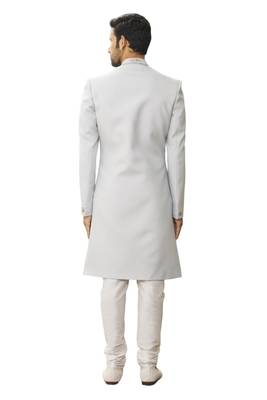 White embroidered art silk sherwani 2
