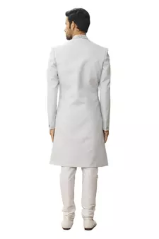 White embroidered art silk sherwani