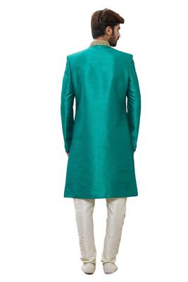 Green embroidered art silk sherwani 2