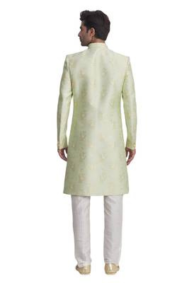 Green printed art silk sherwani 2