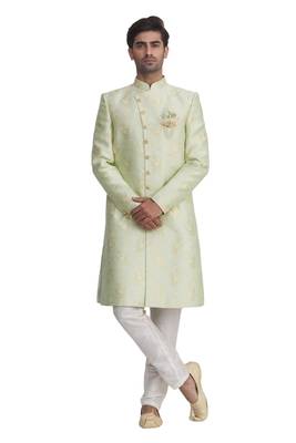 Green printed art silk sherwani 3
