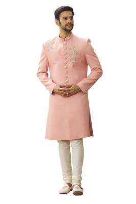Pink embroidered art silk sherwani 3