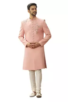 Pink embroidered art silk sherwani