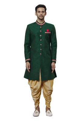 Green embroidered art silk sherwani 1