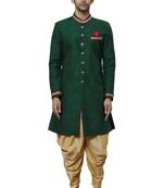 Green embroidered art silk sherwani