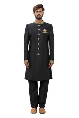 Black embroidered art silk sherwani 1