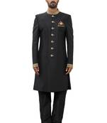 Black embroidered art silk sherwani