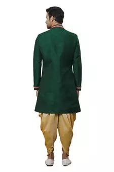 Green embroidered art silk sherwani