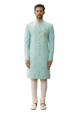 Green embroidered art silk sherwani 1